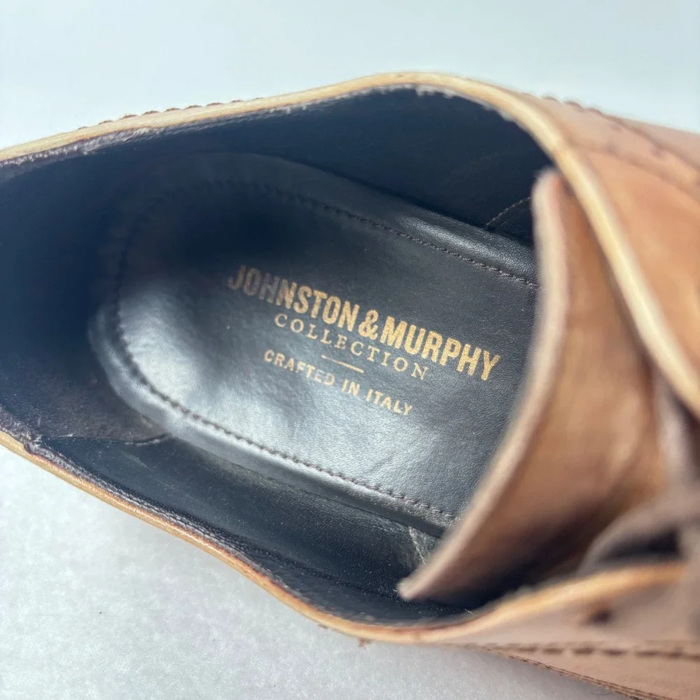 Johnston & Murphy Collection Mens 11 Ombré Brown Tan Leather Wingtip Derby ITALY